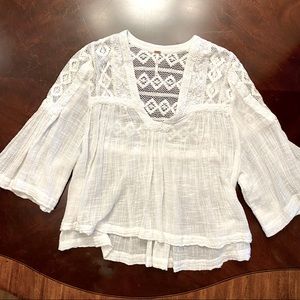 Free People Lace Gauze Top